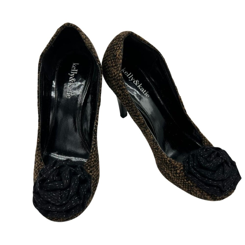 Kelly & Katie Womens Tweed Rose Pumps Sandals Size 7 Brown Classic Party Slip On
